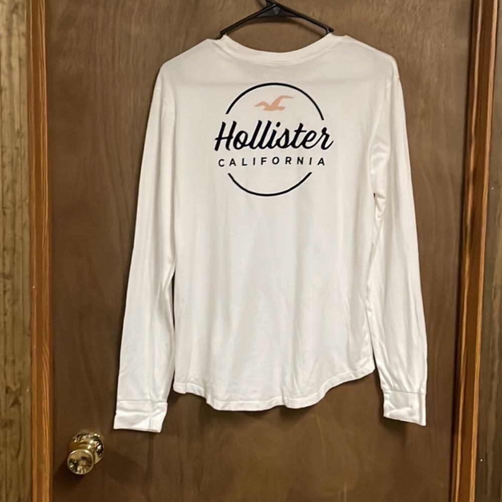 Hollister Long Sleeve Shirt Small White‎ Cream Navy Blue Peach